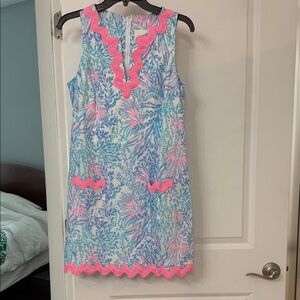 Lilly Pulitzer Romey Shift Vibrant Pink and Blue Patterned Romper